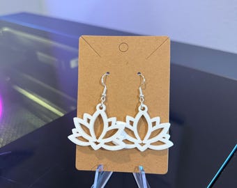Tropical White Lotus Dangle Earrings