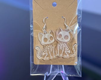 Holiday Halloween Skeleton Cat Earrings