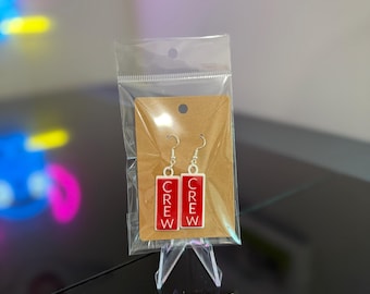 Fun Airline Crew tag earrings.