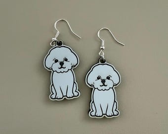 Sterling Silver Maltipoo Earrings: Acrylic Dog Breed Jewelry