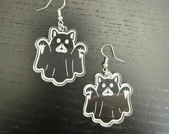 Holiday Halloween Frenchie in Ghost Costume Earrings