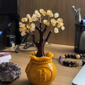 Árbol de citrino natural hecho a mano en maceta de Feng Shui.