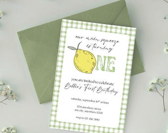 Lemon First Birthday Invitation: Citrus Party, Editable Canva Template (Digital Download)
