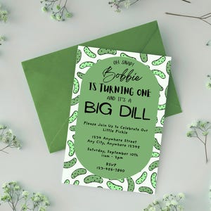 Pickle Birthday Invitation | Editable Birthday Invite Template | Dill Pickle Theme Party | Canva Printable