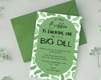 Pickle Birthday Invitation | Editable Birthday Invite Template | Dill Pickle Theme Party | Canva Printable