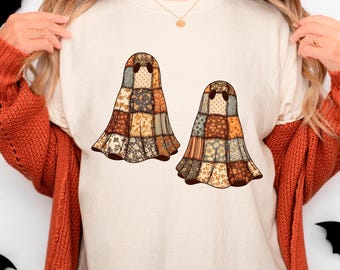 Patchwork Ghost Sweatshirt: Cottagecore Halloween Hoodie