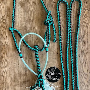 Custom Rope Nose Muletape Horse Halter, 1-2 Colours, Stripe Pattern, 10ft Leadrope, Horse Tack