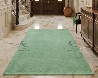 Sage Green Area Rug, Solid Green Wool Rug for Living Room, Hand Tufted Solid Wool Carpet, Soft Sage Nursery Rug, Custom Size Modern Rug.