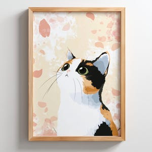 Calico Cat print, Orange cat wall art, Trendy art prints, for nursery decor, bedroom, kitchen, Cute cat frame, Animals, Flower, Petal