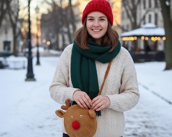 Brown Crochet Reindeer Bag | Handmade Crochet Christmas Purse | Cute Animal Bag