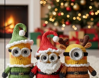 Schema all'uncinetto per Minion di Natale / Babbo Natale, elfo, renna Amigurumi (PDF)
