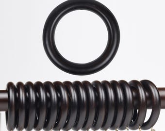 Handmade Black Beech Wood Curtain Rings: 1-1.5 inch Rods, Matte Walnut Finish
