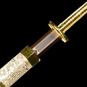 Handmade Han Sword, 5160 High Carbon Steel, Gold Zinc Alloy Accessories