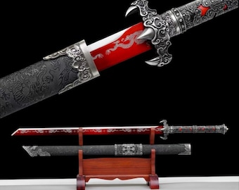 Espada Tang de escamas de dragón - Katana coleccionable de acero con alto contenido de carbono, accesorio para cosplay