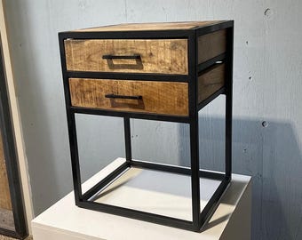 Mango wood bedside table with drawers