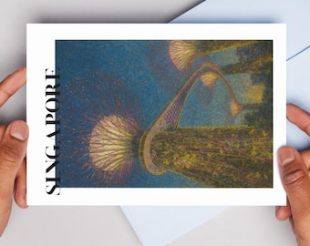 Gardens by the Bay Postcard Art Print: Singapore Travel Souvenir (Digital Download A6 Size)
