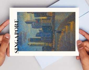 Singapore Skyline Postcard Art Print: Singapore Travel Souvenir (Digital Download A6 Size)