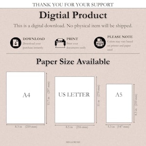 Pode incluir: Imagem de produto digital com texto "Digtial Product". Inclui op&ccedil;&otilde;es de tamanho de papel: A4 (210 x 297 mm), US Letter (216 x 279 mm) e A5 (147 x 210 mm). A imagem tamb&eacute;m diz "Este &eacute; um download digital. Nenhum item f&iacute;sico ser&aacute; enviado."