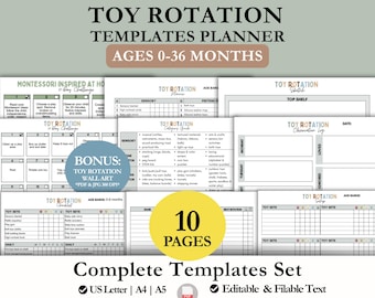 EDITABLE Toy Rotation Templates Bundle Set + Wall Art | Inventory List Trackers | Weekly Yearly Tasks Planners, Shelf Setup | Printable PDF
