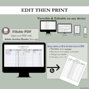 Pu&ograve; includere: Un elenco di inventario di rotazione dei giocattoli stampabile digitalmente, visualizzabile e modificabile su qualsiasi dispositivo. Il PDF include caselle di controllo ed &egrave; disponibile nei formati US Letter, A4 e A5. Il design non &egrave; modificabile.