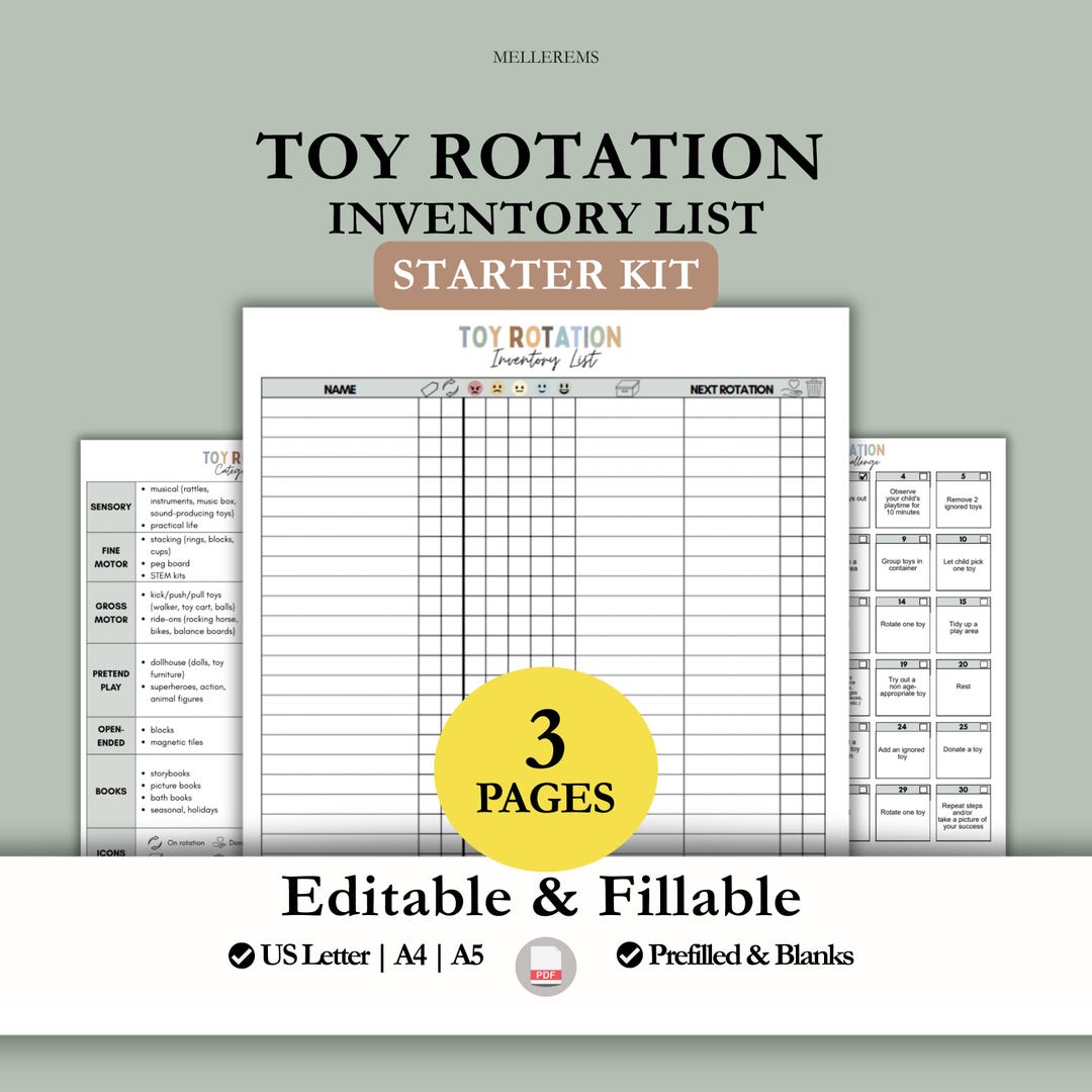 EDITABLE Toy Rotation Inventory List, Toy Checklist Tracker, Toy ...