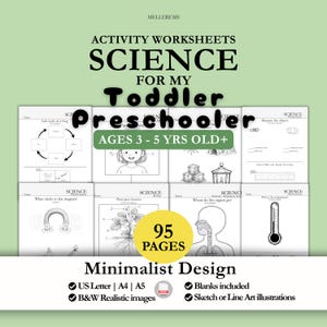 Werkblad Wetenschapsactiviteiten voor peuters | Voorschoolse leerbundel Biologie Anatomie| Homeschool Science Kleuterschool Minimalistische zwart-wit afdrukbare pdf