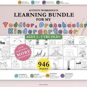 Pode incluir: Um pacote de folhas de atividades para crian&ccedil;as pequenas, pr&eacute;-escolares e de jardim de inf&acirc;ncia. O pacote inclui 946 p&aacute;ginas de material educativo para crian&ccedil;as de 3 a 5 anos. Os temas incluem alfabetiza&ccedil;&atilde;o, matem&aacute;tica, ci&ecirc;ncias e muito mais.