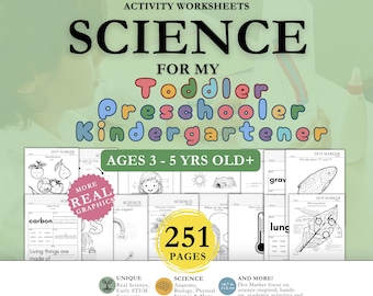 Folhas de atividades de ciências, pré-escola + livro de exercícios, currículo de ciências para pré-escola, ciências para o jardim de infância, biologia STEM para ensino domiciliar, atividades de colorir com pontos para crianças pequenas.