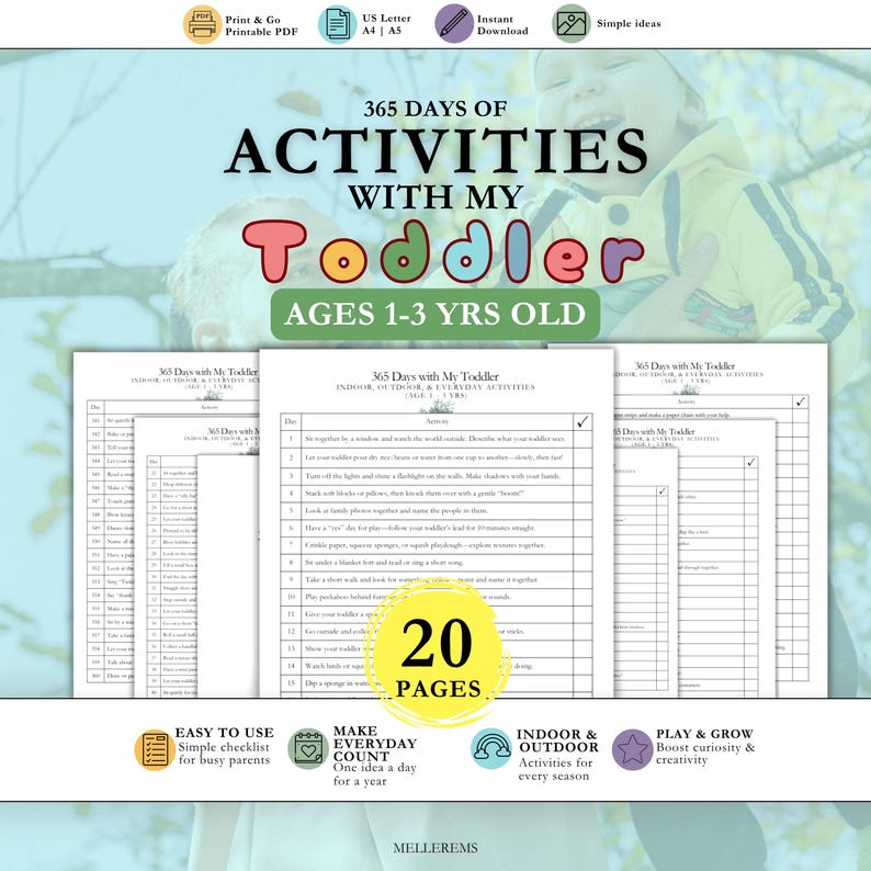 Toddler Activities, 365 Days Activities Checklist, Montessori Activity, Indoor Quiet time, Outdoor Summer Play Ideas, Summer Bucket List image 1