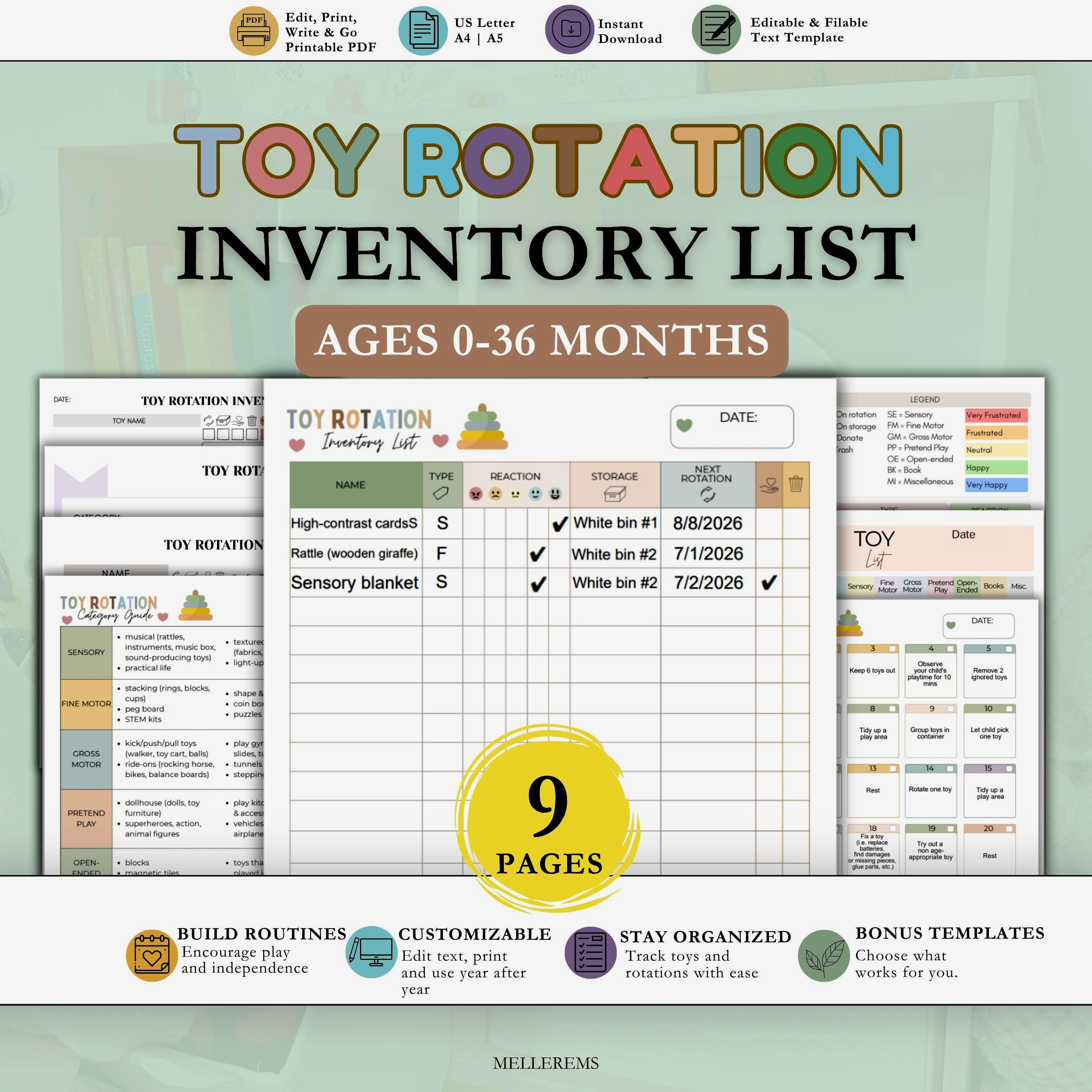 Sequential Column Rotation Inventory Example EDITABLE Toy Rotation Inventory List, ADHD Montessori Toy Checklist ...