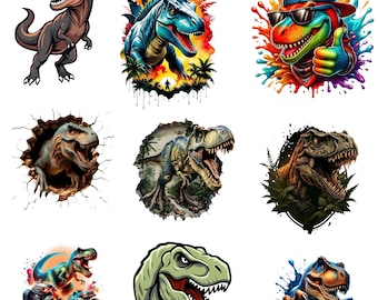 T Rex Dinosaur PNG Clipart Bundle: Cartoon Dino Designs (Digital Download)