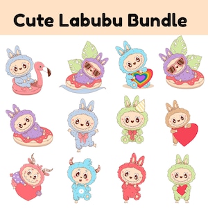 Labubu Clipart Bundle: Kawaii Cartoon PNG, PDF (Digital Download)