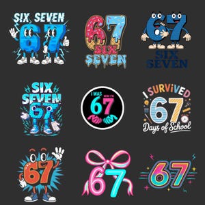 Sex och sju PNG-paket | Siffror Clipart-set | Grafiska designer för klassrummet