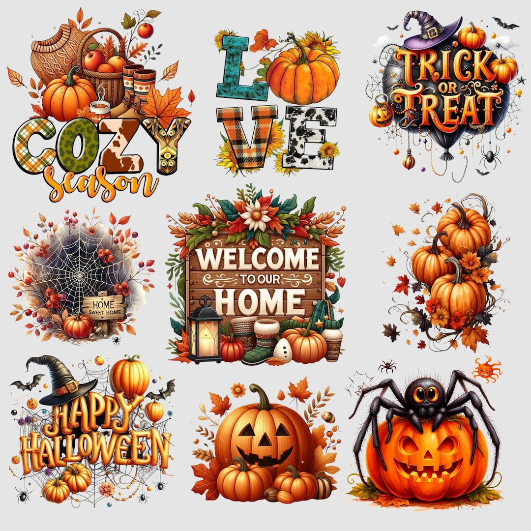 Fall Halloween PNG Bundle: Cozy Autumn Sublimation Designs (digital ...
