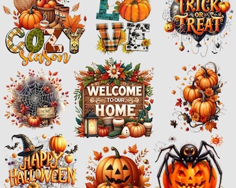 Fall Halloween PNG Bundle, Autumn Sublimation Shirt, DTF Spooky Design, Pumpkin Witch