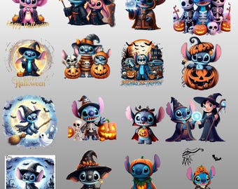 Halloween Stitch & Lilo Clipart Bundle: Watercolor PNG Designs (Digital Download)