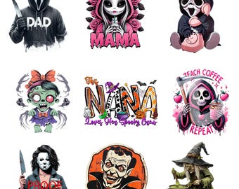 Spooky Halloween Family PNG Bundle | Witch Dracula Zombie Clipart | Matching Family Sublimation Designs