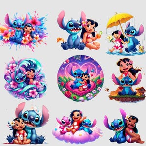 Blå Alien Girl Clipart-paket, tropisk tecknad figur PNG för sublimeringshantverk
