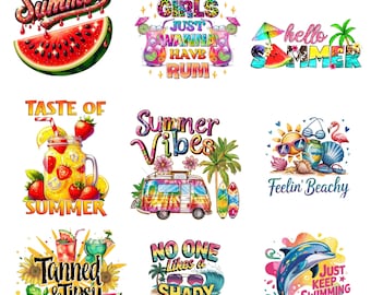 Summer Shirt Design PNG Bundle, Beach Vibes Clipart, Hello Summer Sublimation, Tanned and Tipsy