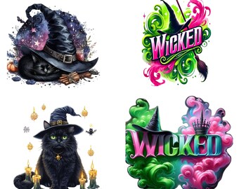 Witch Cat PNG Bundle, Gothic Halloween Clipart, Spooky Black Sublimation Design,  Cricut Silhouette