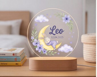 Lámpara de noche personalizada para bebé con nombre, lámpara de guardería personalizada, regalo para baby shower, regalo para recién nacido, decoración floral con diseño de luna para guardar recuerdos.