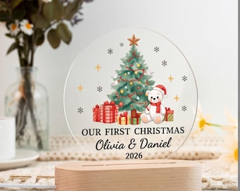 Lámpara de noche navideña personalizada, lámpara LED con nombre de pareja personalizado, regalo de recuerdo para nuestra primera Navidad, decoración navideña para la habitación del bebé.