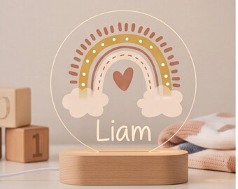 Lámpara de noche arcoíris personalizada para la decoración de la habitación infantil, regalo de cumpleaños para niños, lámpara de mesita de noche con nombre personalizado