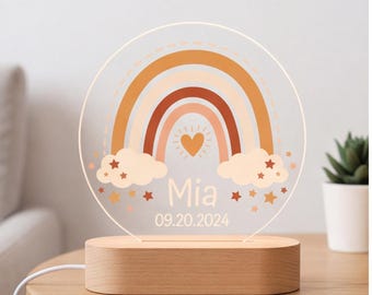 Lámpara de noche arcoíris personalizada para la habitación del bebé, regalo para baby shower, decoración con nombre personalizado.
