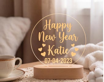 Lámpara de noche personalizada de acrílico grabada a medida, ideal como regalo para la decoración de la mesita de noche familiar.