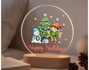 Lámpara de noche navideña personalizada, lámpara de mesilla de noche infantil con nombre personalizado, decoración navideña para la habitación del bebé, regalo de Navidad para niños.