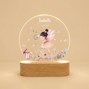 Personalized acrylic night light with fairy girl, name & date | nursery decor LED lamp | birthday christening baby shower gift