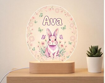 Lámpara de noche personalizada con forma de conejito, lámpara de conejo con nombre personalizado, regalo de decoración para la habitación de una niña, luz para la habitación de un niño pequeño, regalo para baby shower