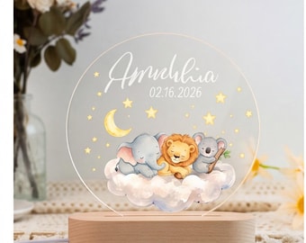 Lámpara de noche personalizada con forma de animal, lámpara de guardería con nombre personalizado, regalo para niña, regalo para baby shower, decoración original para la habitación infantil.