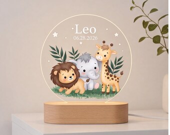 Lámpara de noche personalizada con diseño de animales del bosque para la habitación del bebé, regalo para baby shower, luz personalizada para la habitación del bebé con nombre.
